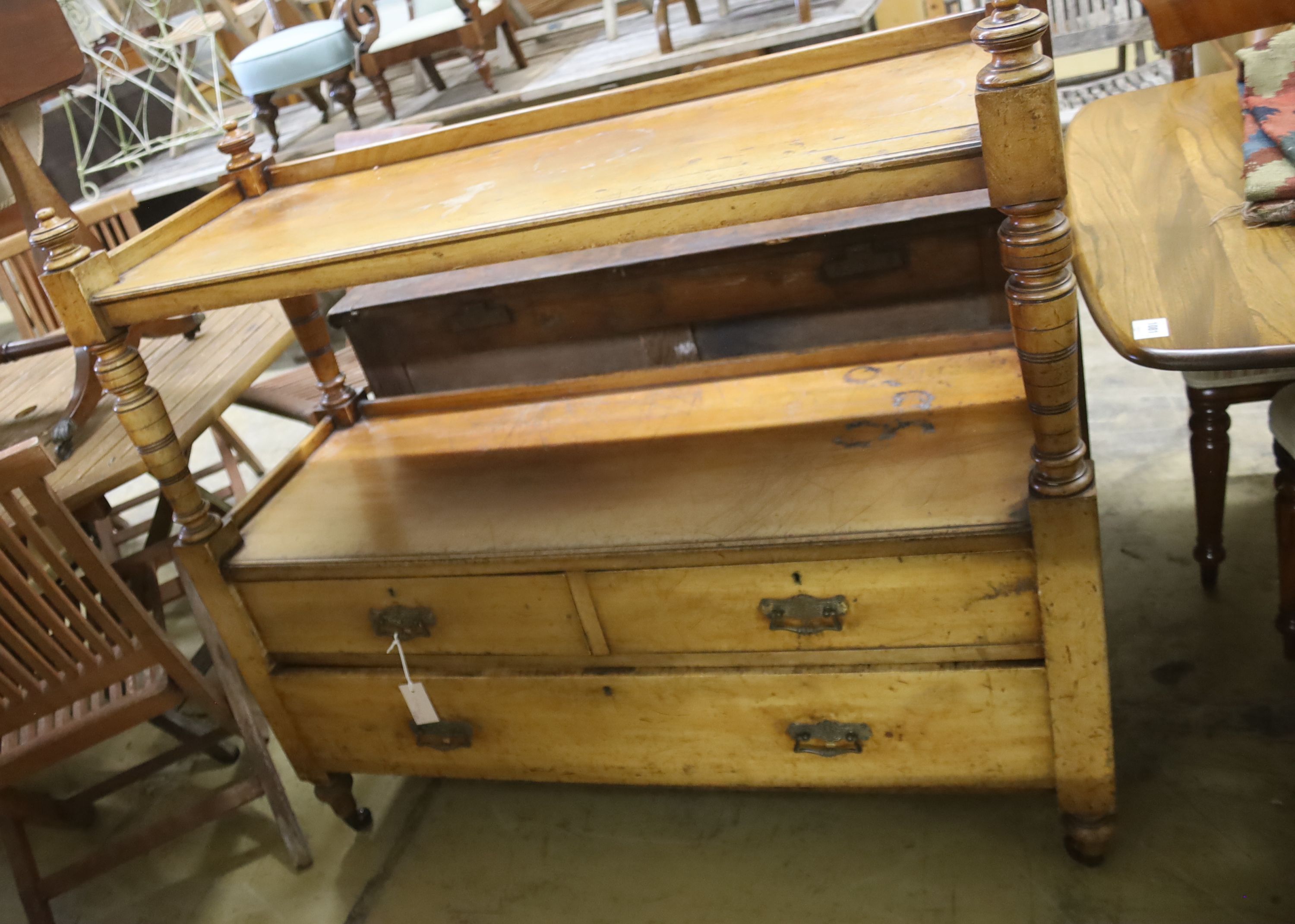 A late Victorian faded mahogany buffet, length 120cm, depth 47cm, height 102cm
